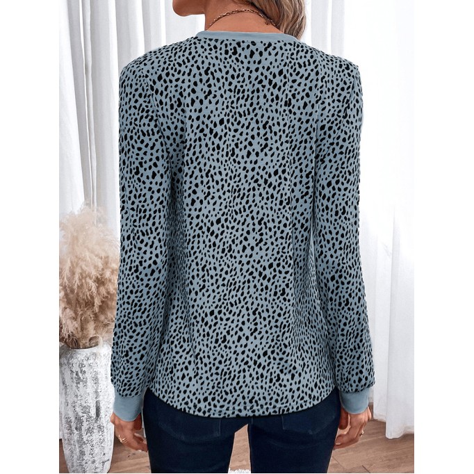 LEOPARD ROUND NECK SHIFT CASUAL BLOUSE TOP