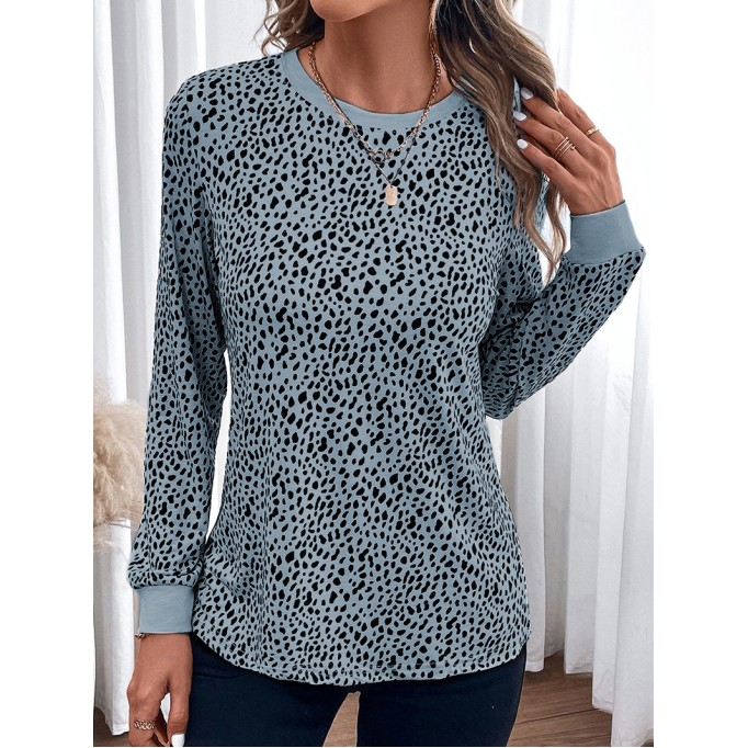 LEOPARD ROUND NECK SHIFT CASUAL BLOUSE TOP