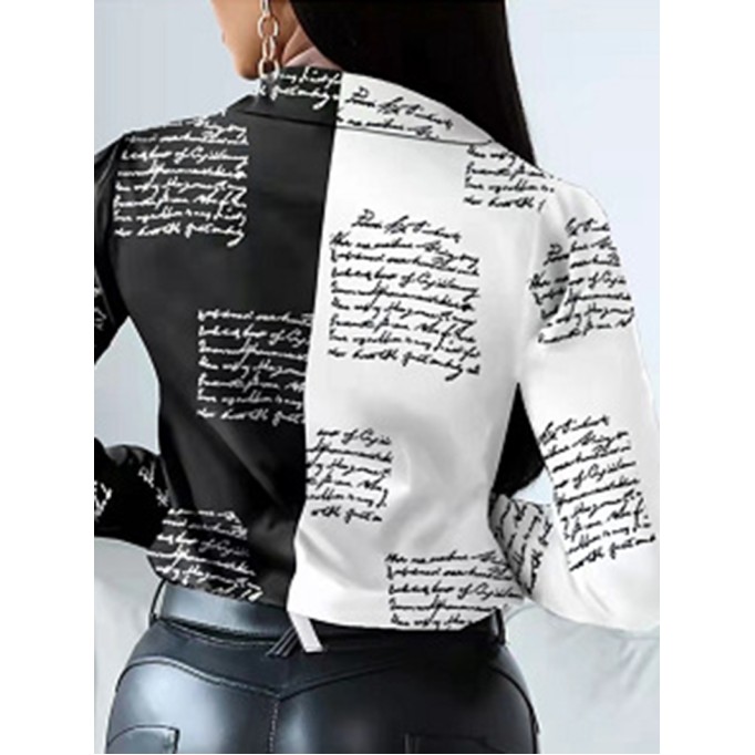 Letter printed patchwork color contrast long sleeved shirt