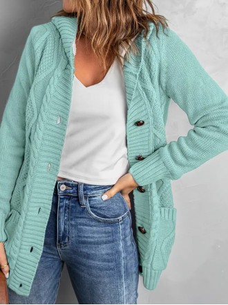 Light green fleece hooded sweater cardigan