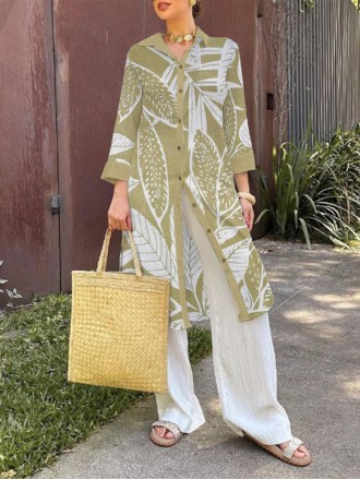 Long printed elegant top and pant suit