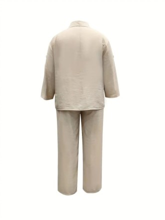 Long sleeve cotton linen shirt and trousers 2 sets