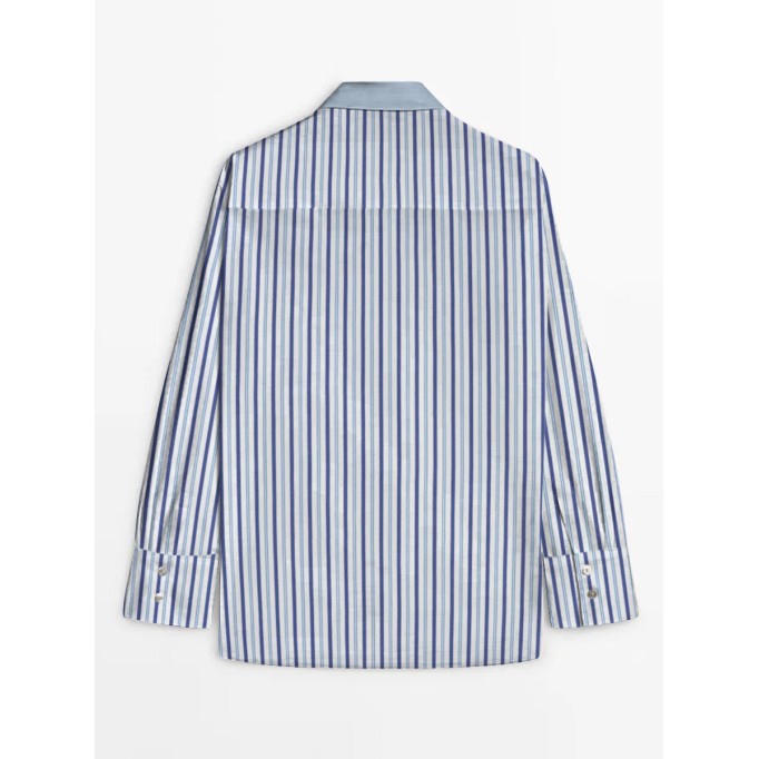 Long sleeve striped shirt with lapel for women