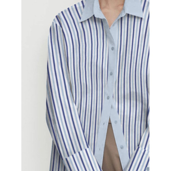 Long sleeve striped shirt with lapel for women