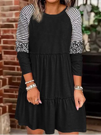 Loose casual leopard print long sleeve dress