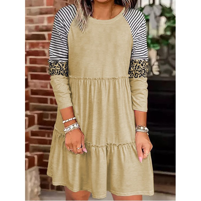 Loose casual leopard print long sleeve dress