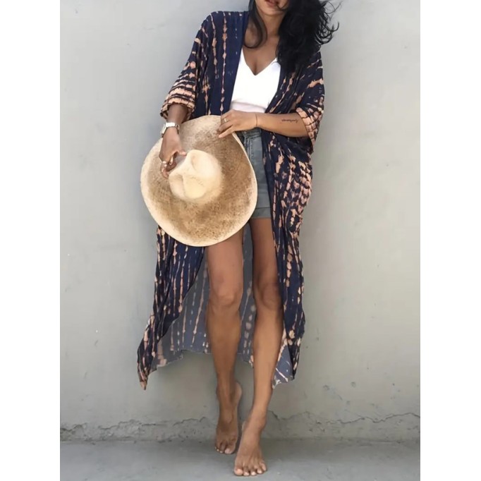 Loose tie-dye holiday kimono smock