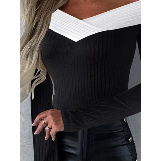 Off shoulder slim fitting long sleeved top