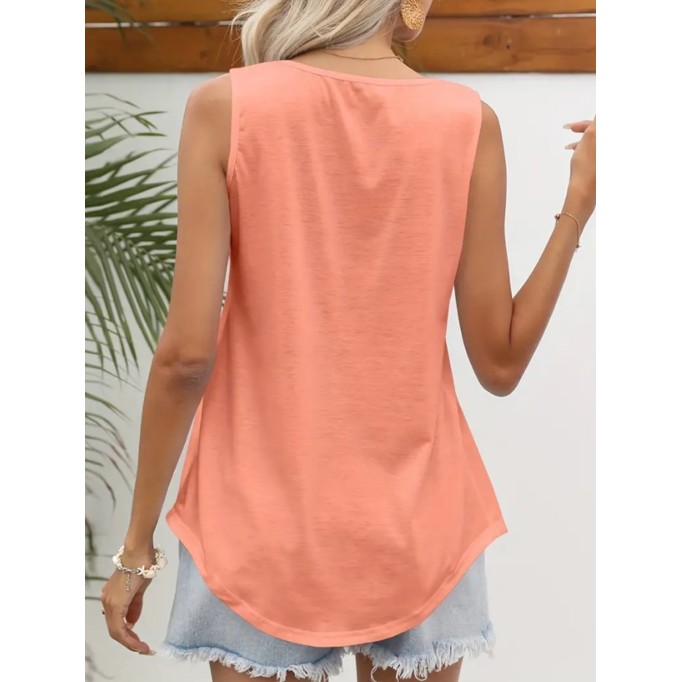 Orange square neck ruffled casual top vest