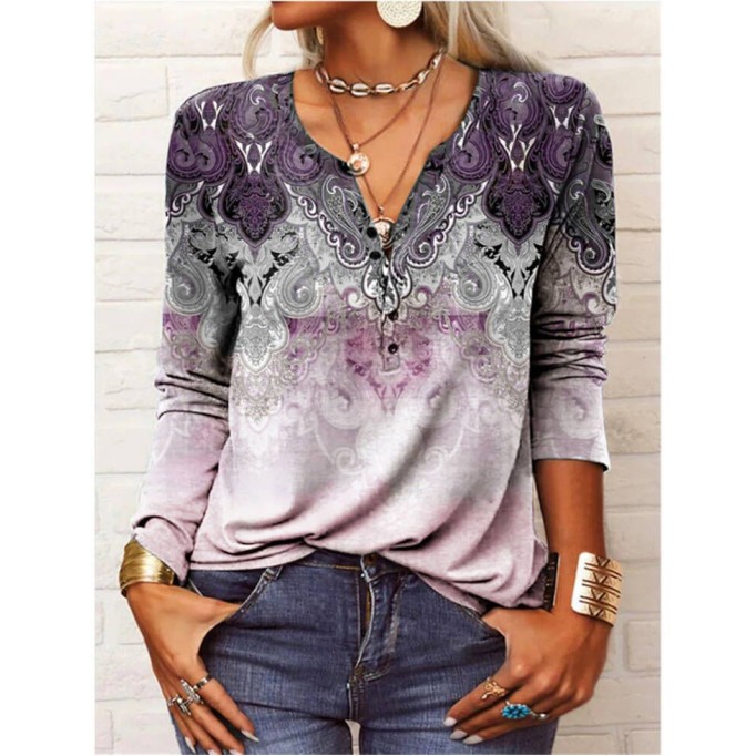 Owl long sleeve printed ethnic fashion T-shirt