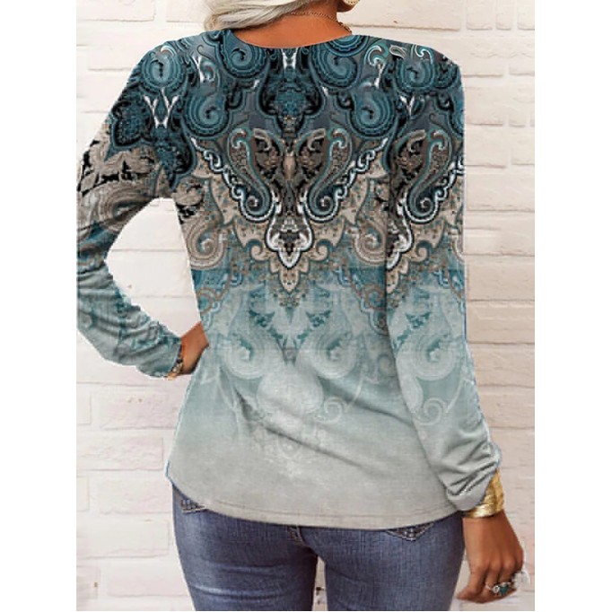 Owl long sleeve printed ethnic fashion T-shirt