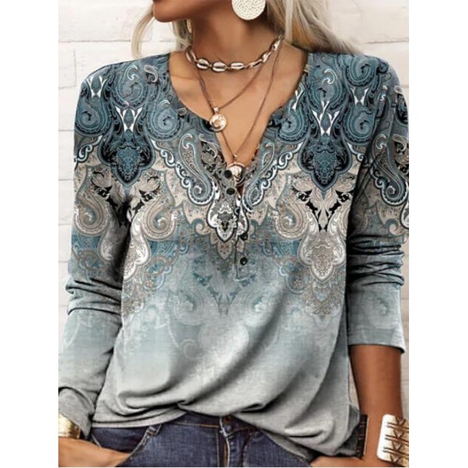 Owl long sleeve printed ethnic fashion T-shirt