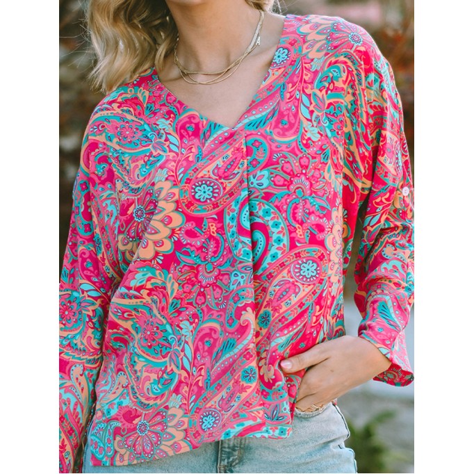 PAISLEY V NECK SHIFT CASUAL BLOUSE