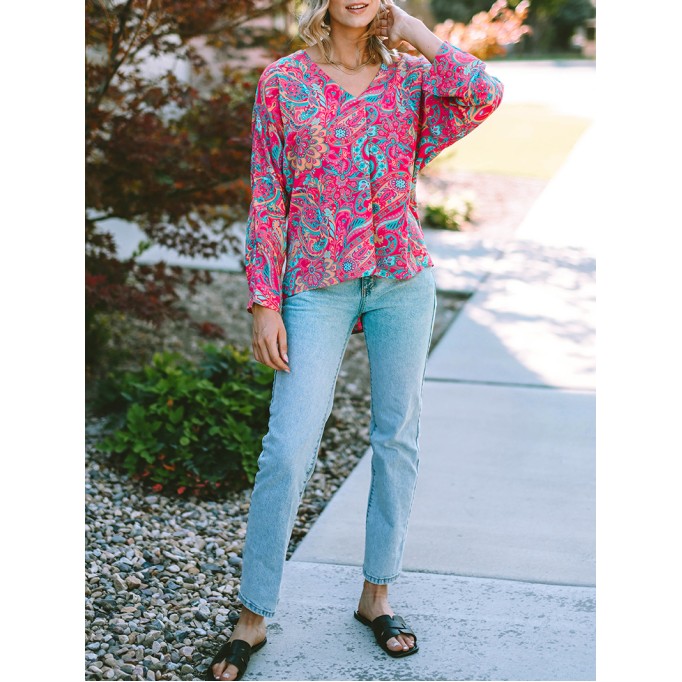 PAISLEY V NECK SHIFT CASUAL BLOUSE