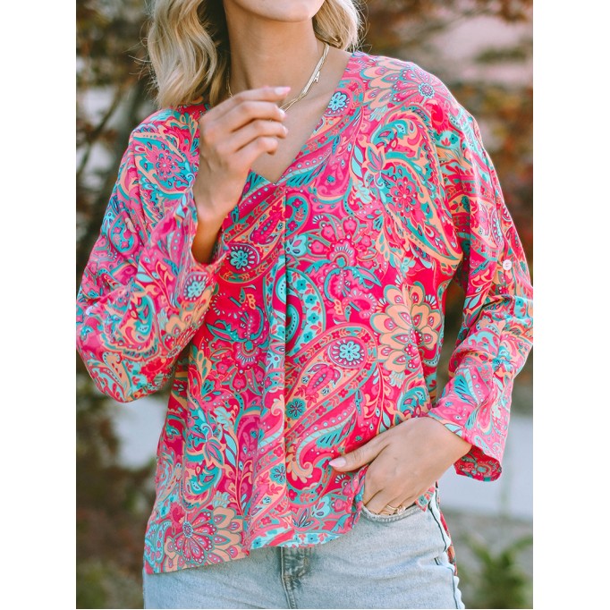 PAISLEY V NECK SHIFT CASUAL BLOUSE