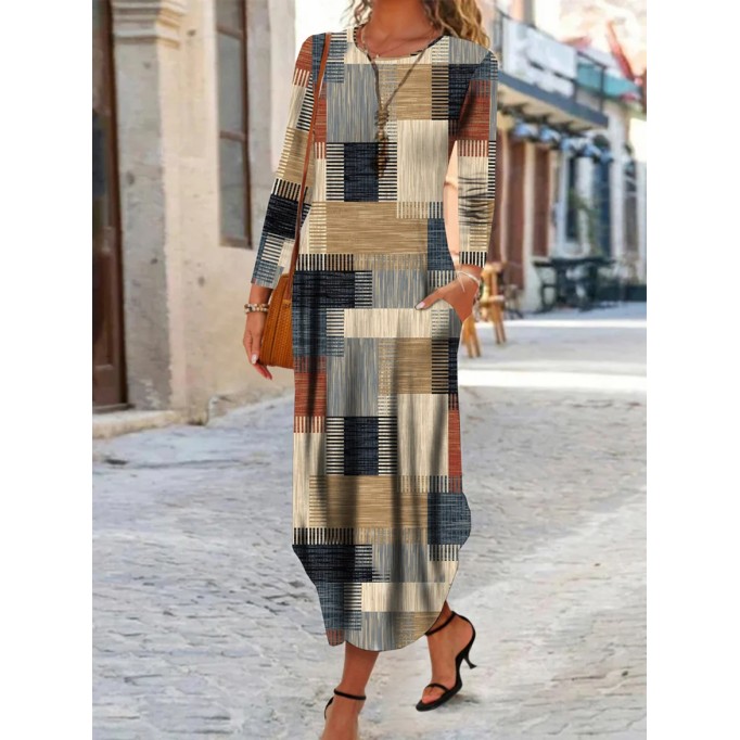 Plaid casual round neck dress