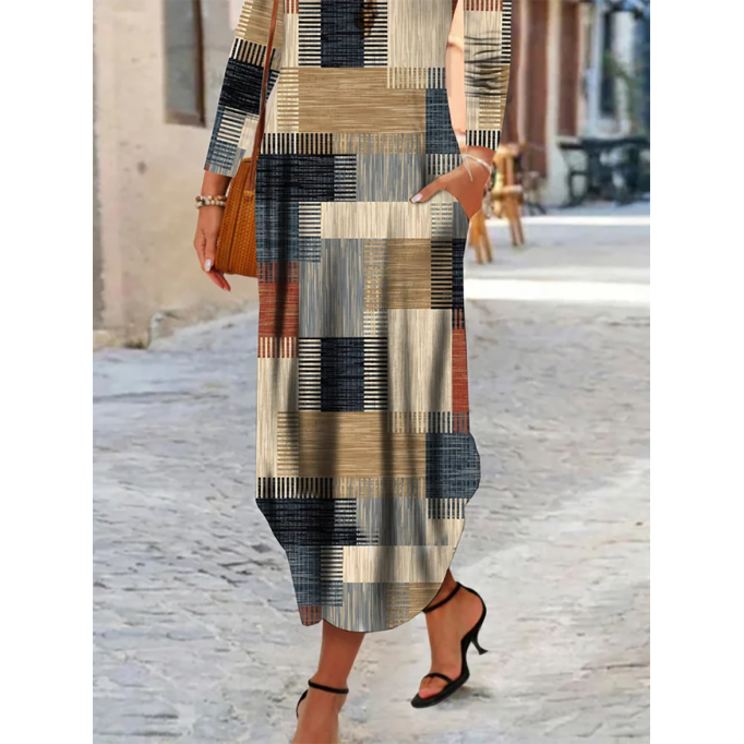 Plaid casual round neck dress