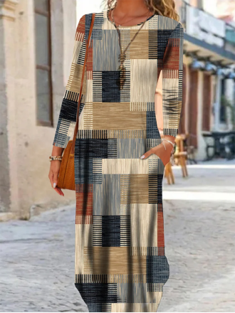 Plaid casual round neck dress