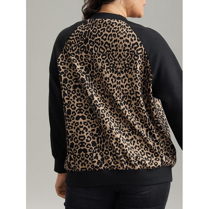 Plus-size women's elegant leopard-print patchwork coat