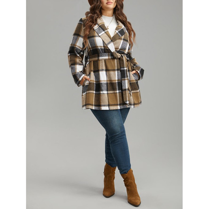 Plus-size women's elegant plaid coat