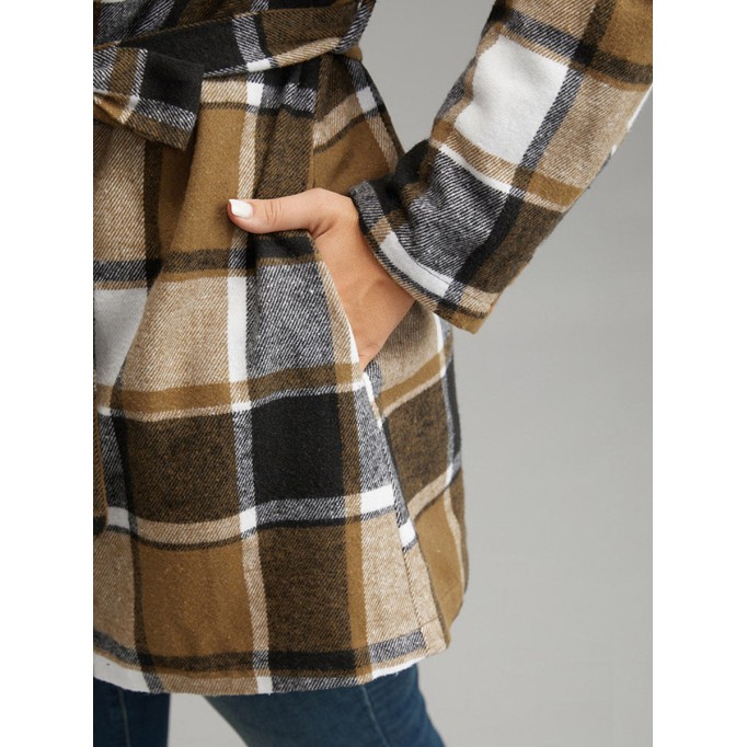 Plus-size women's elegant plaid coat