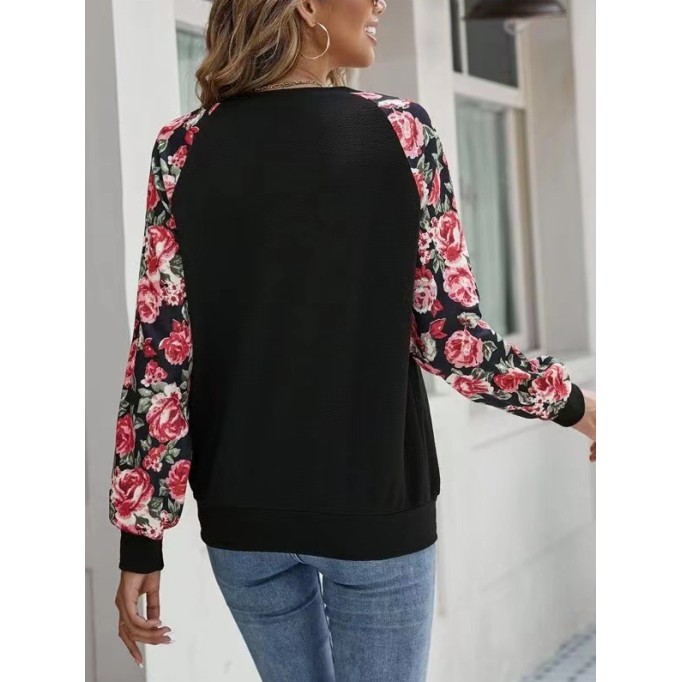 Printed patchwork casual round neck long-sleeved sweatshirt