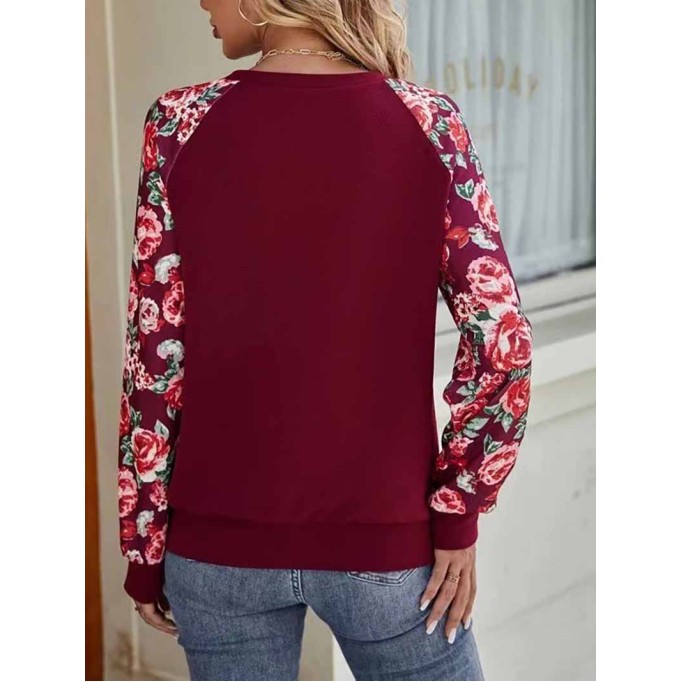 Printed patchwork casual round neck long-sleeved sweatshirt