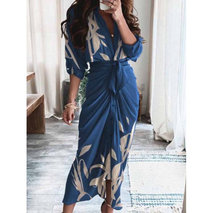 Printed pleated irregular strap dress