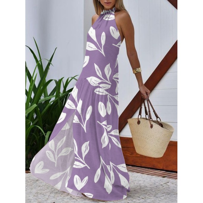 Purple halter dress with slit