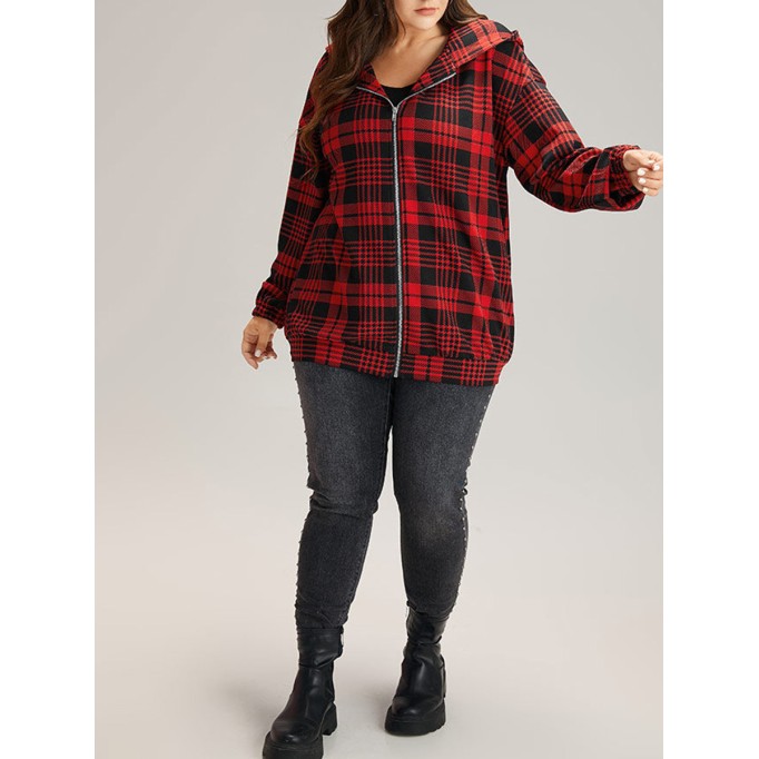 Red plaid hooded coat