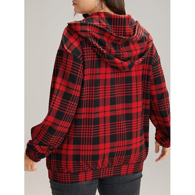 Red plaid hooded coat