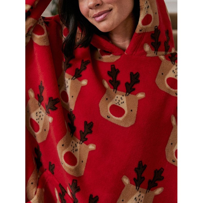 Red Reindeer Womens Oversized Blanket Hoodie