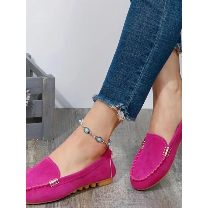 Rose red suede one-shoe flats