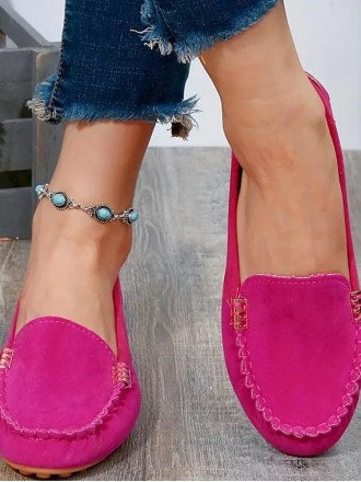 Rose red suede one-shoe flats