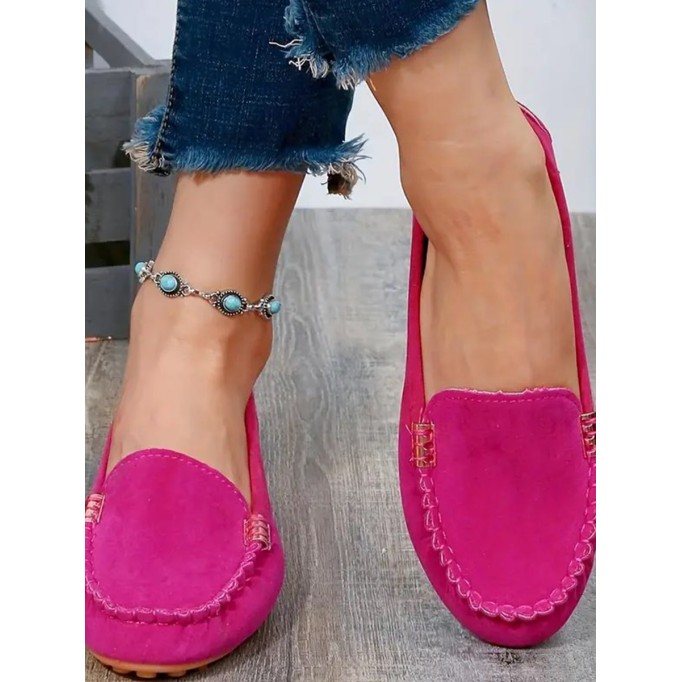 Rose red suede one-shoe flats