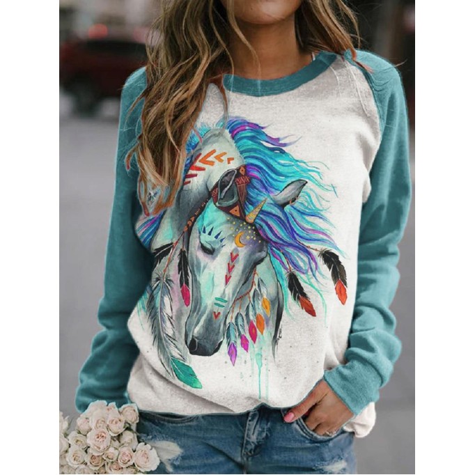 Round neck tie dye casual long sleeve sweatshirt