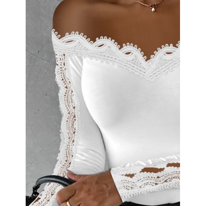 Sexy one-shoulder lace T-shirt top