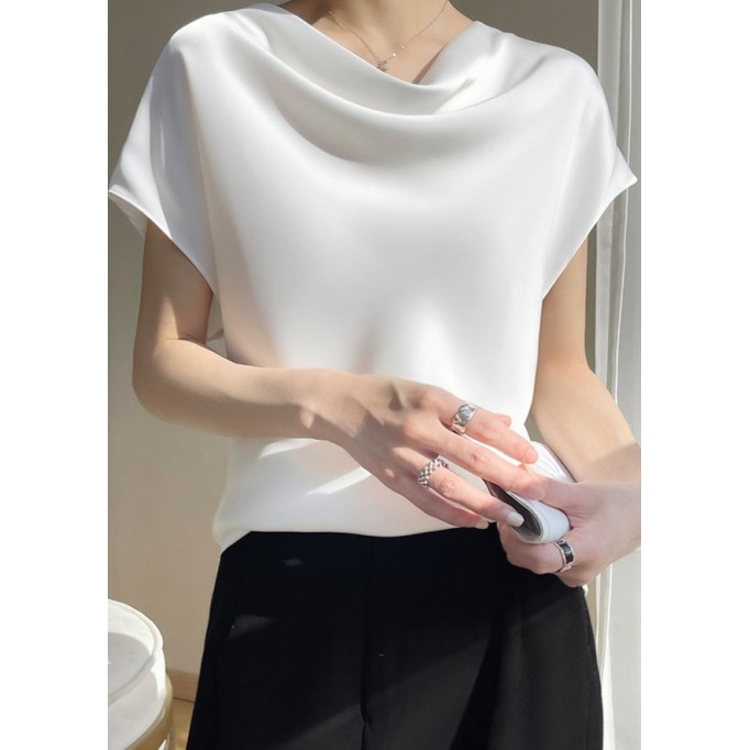 Simple and elegant satin shirt with swing neck