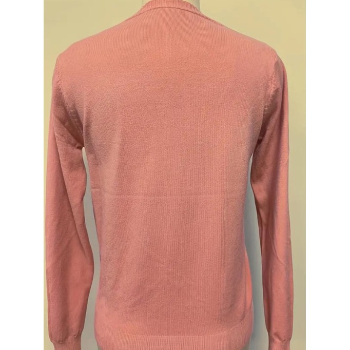 Simple sweater with pink V-neck pullover