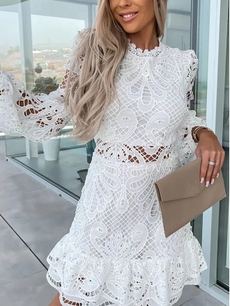 SINCERELY SWEET CROCHET LACE PETAL TRIM MINI DRESS