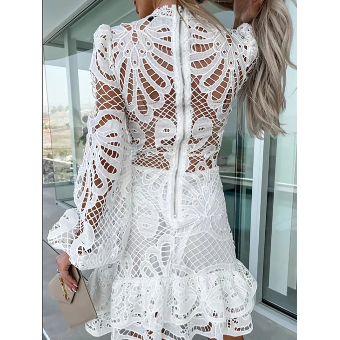 SINCERELY SWEET CROCHET LACE PETAL TRIM MINI DRESS