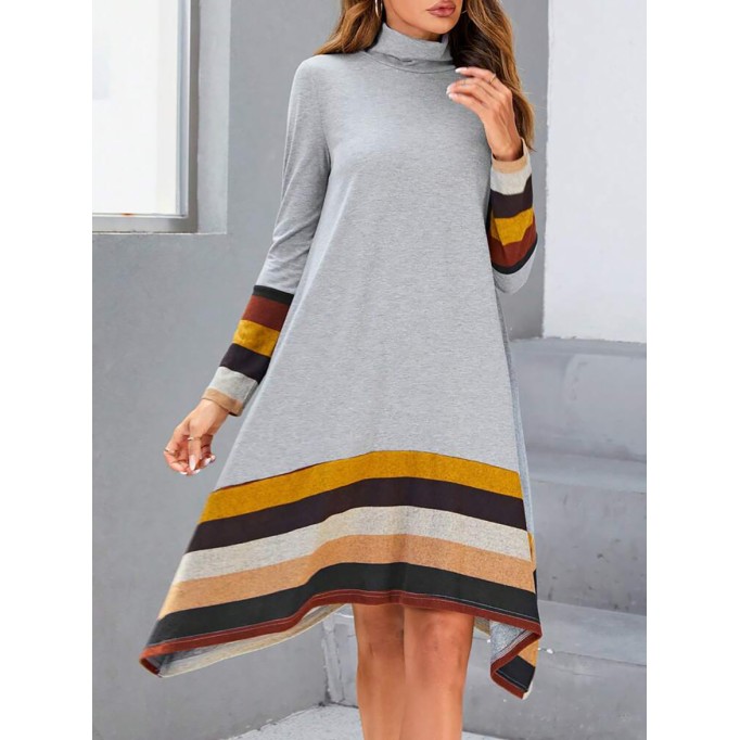 Striped Print Asymmetrical Hem Dress