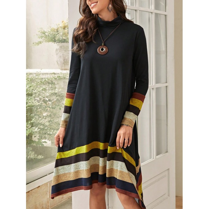 Striped Print Asymmetrical Hem Dress