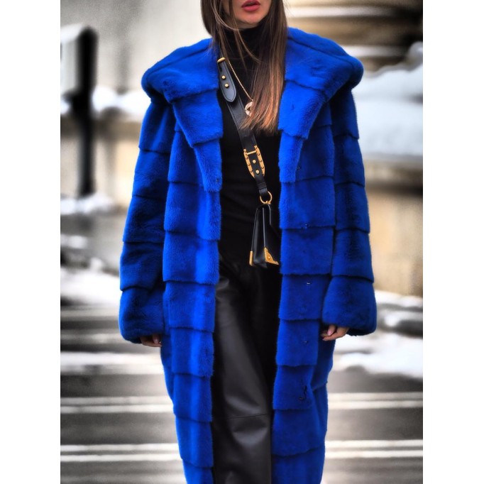 Stylish solid color faux fur long coat