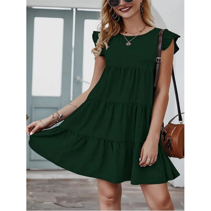 Summer Sleeveless Ruffle Sleeve Flowy Pleated Dress