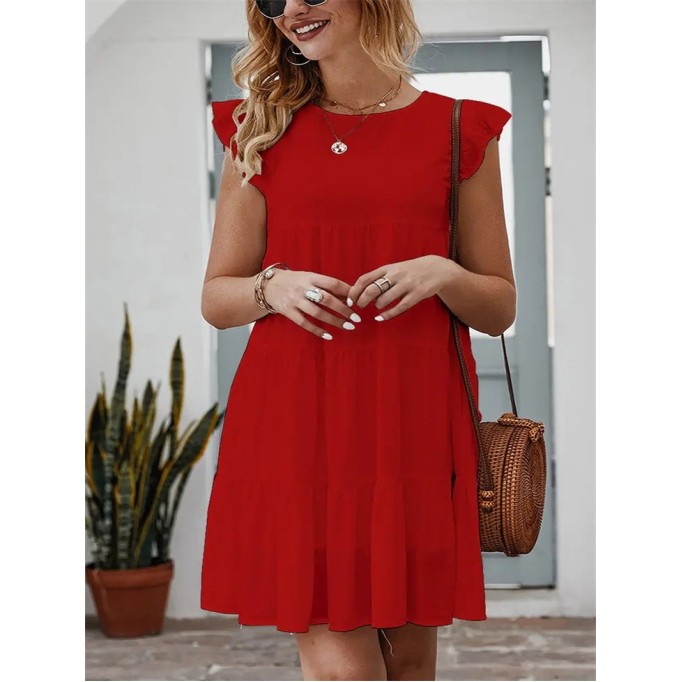 Summer Sleeveless Ruffle Sleeve Flowy Pleated Dress