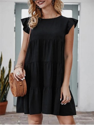 Summer Sleeveless Ruffle Sleeve Flowy Pleated Dress