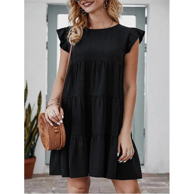 Summer Sleeveless Ruffle Sleeve Flowy Pleated Dress