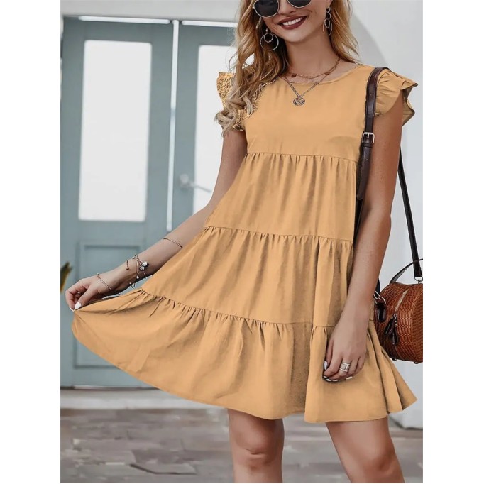 Summer Sleeveless Ruffle Sleeve Flowy Pleated Dress