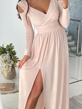 Sweet Elegant Solid Patchwork Fold V Neck Straight Dresses